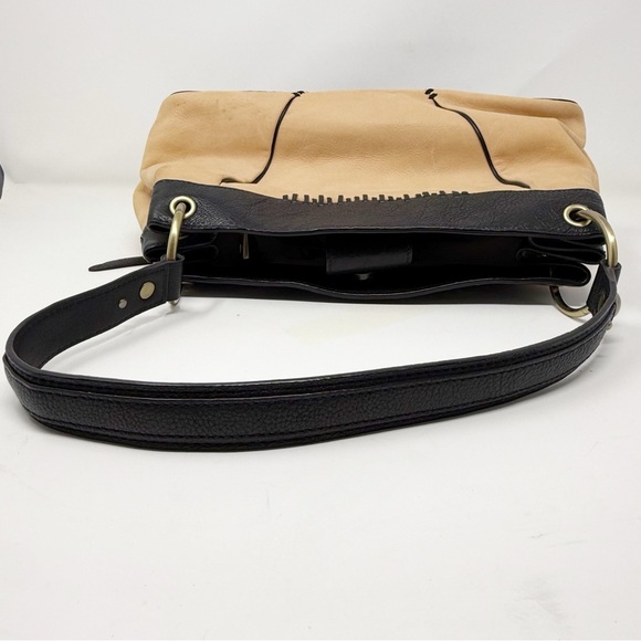 Tre Vero Leather Satchel Tan and Black Women's Handbag - Picture 13 of 16